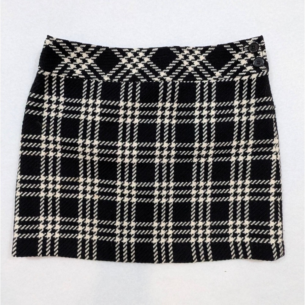J.Crew Skirt 8 Wool Black White Women Plaid Houndstooth Mini Professional Career